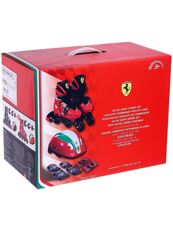 Набор роликовые коньки и защита Ferrari, р.33-36, цвет красный