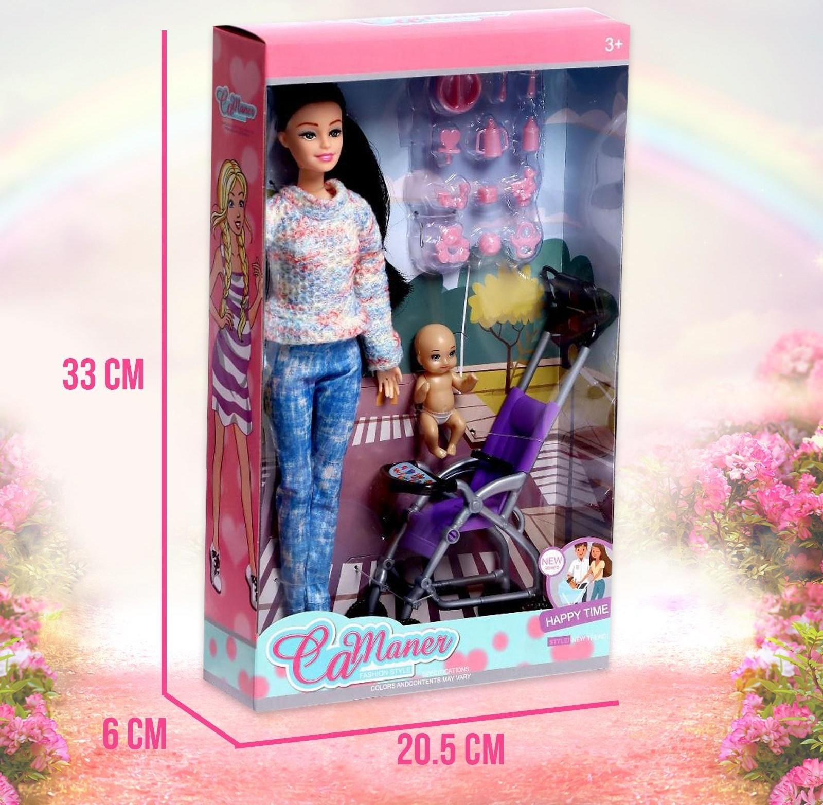 Кукла-модель шарнирная «Дженнифер» с малышом, коляской и аксессуарами, МИКС