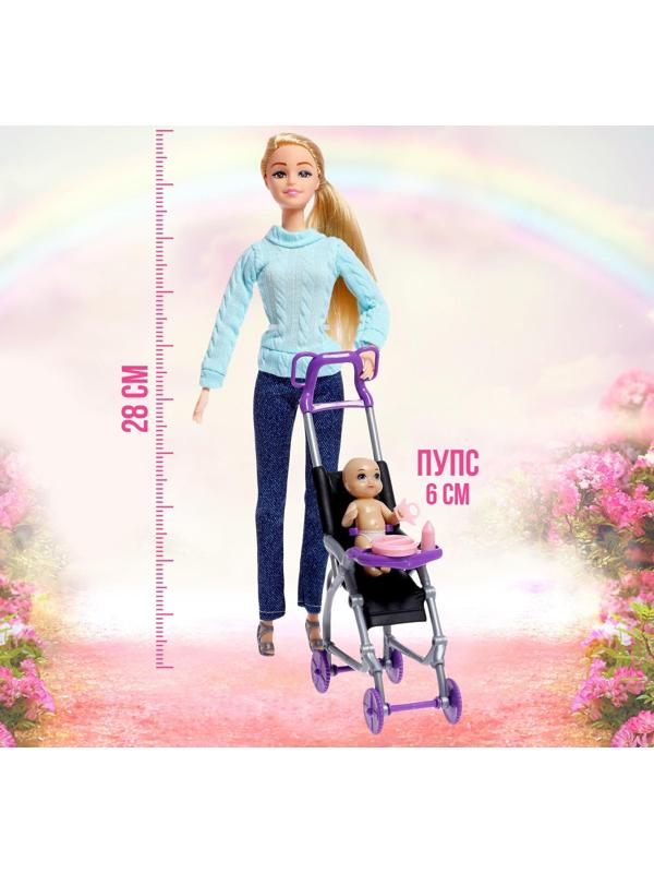 Кукла-модель шарнирная «Дженнифер» с малышом, коляской и аксессуарами, МИКС