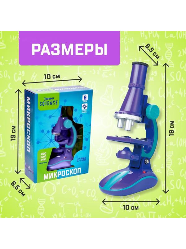Микроскоп «Юный биолог», кратность увеличения 450х, 200х, 100х, с подсветкой