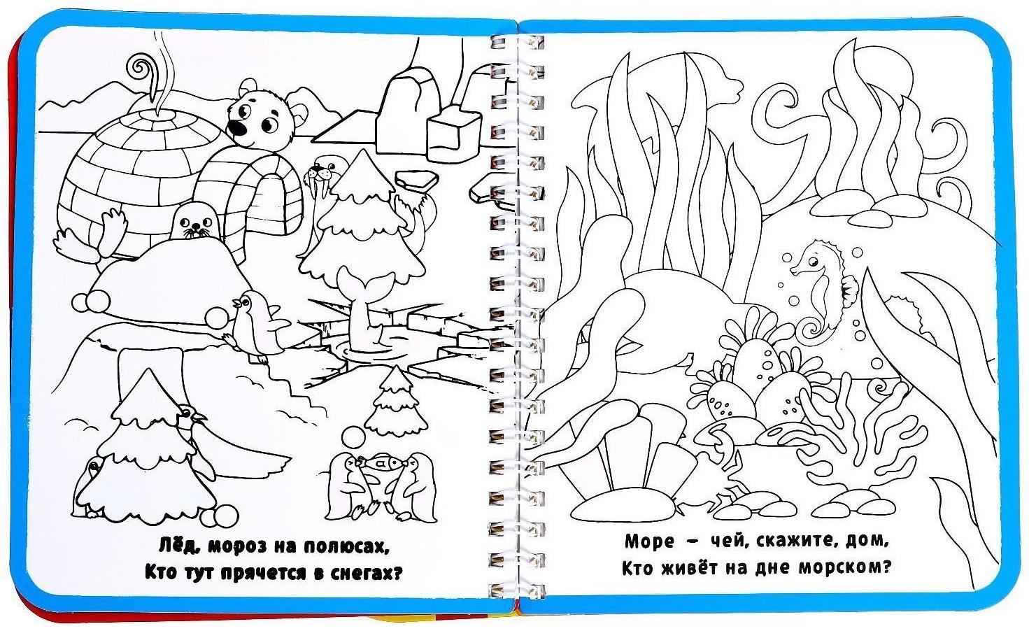 Книжка-раскраска многоразовая «Рисуем водой. Кто где спрятался?», 10 стр.