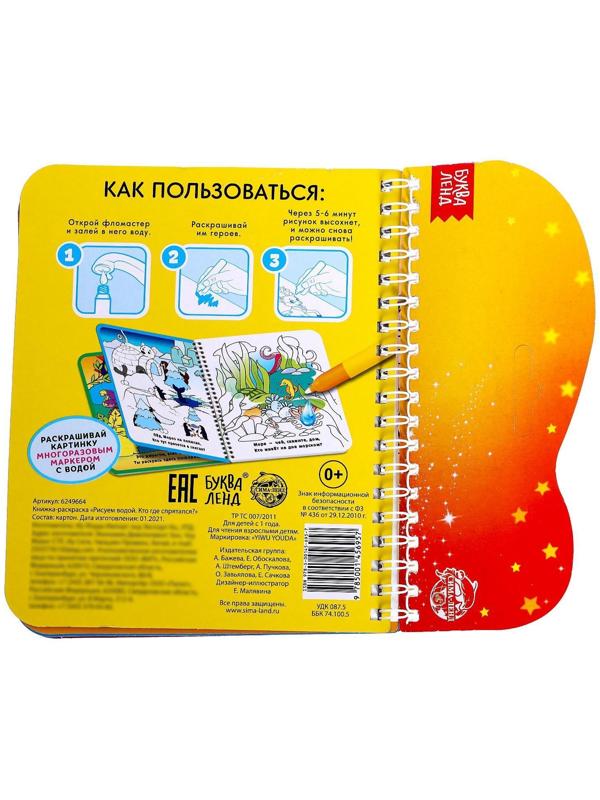 Книжка-раскраска многоразовая «Рисуем водой. Кто где спрятался?», 10 стр.