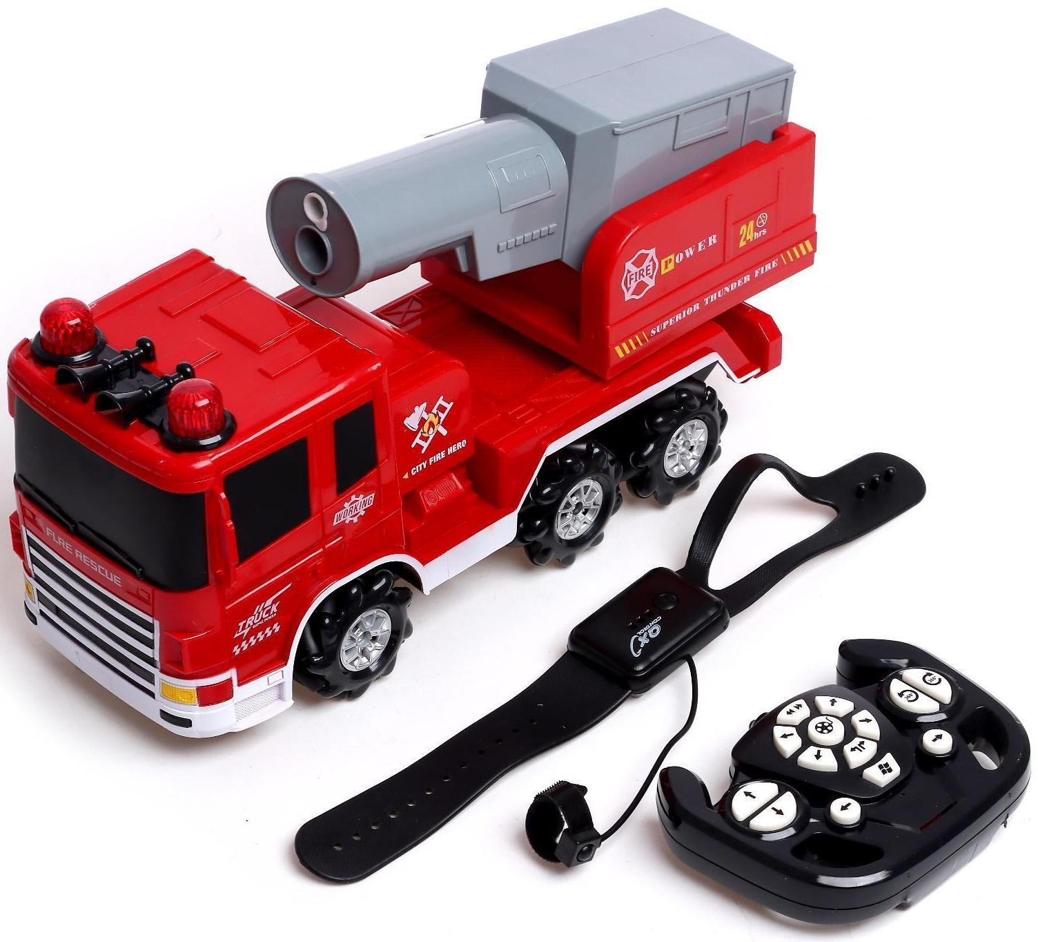 Машина радиоуправляемая «Пожарная служба», масштаб 1:14, 4WD, управление жестами, дымовая пушка