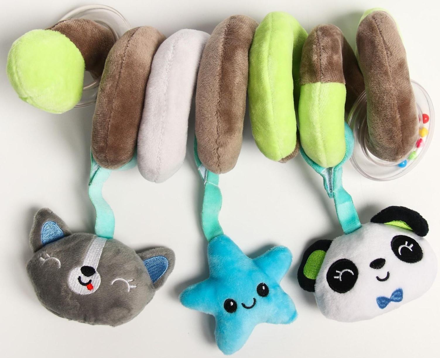 Растяжка - спираль мягкая с погремушкой на кроватку/коляску «Пандочка», р-р 24-86