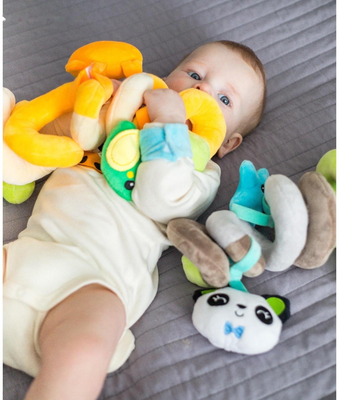 Растяжка - спираль мягкая с погремушкой на кроватку/коляску «Пандочка», р-р 24-86