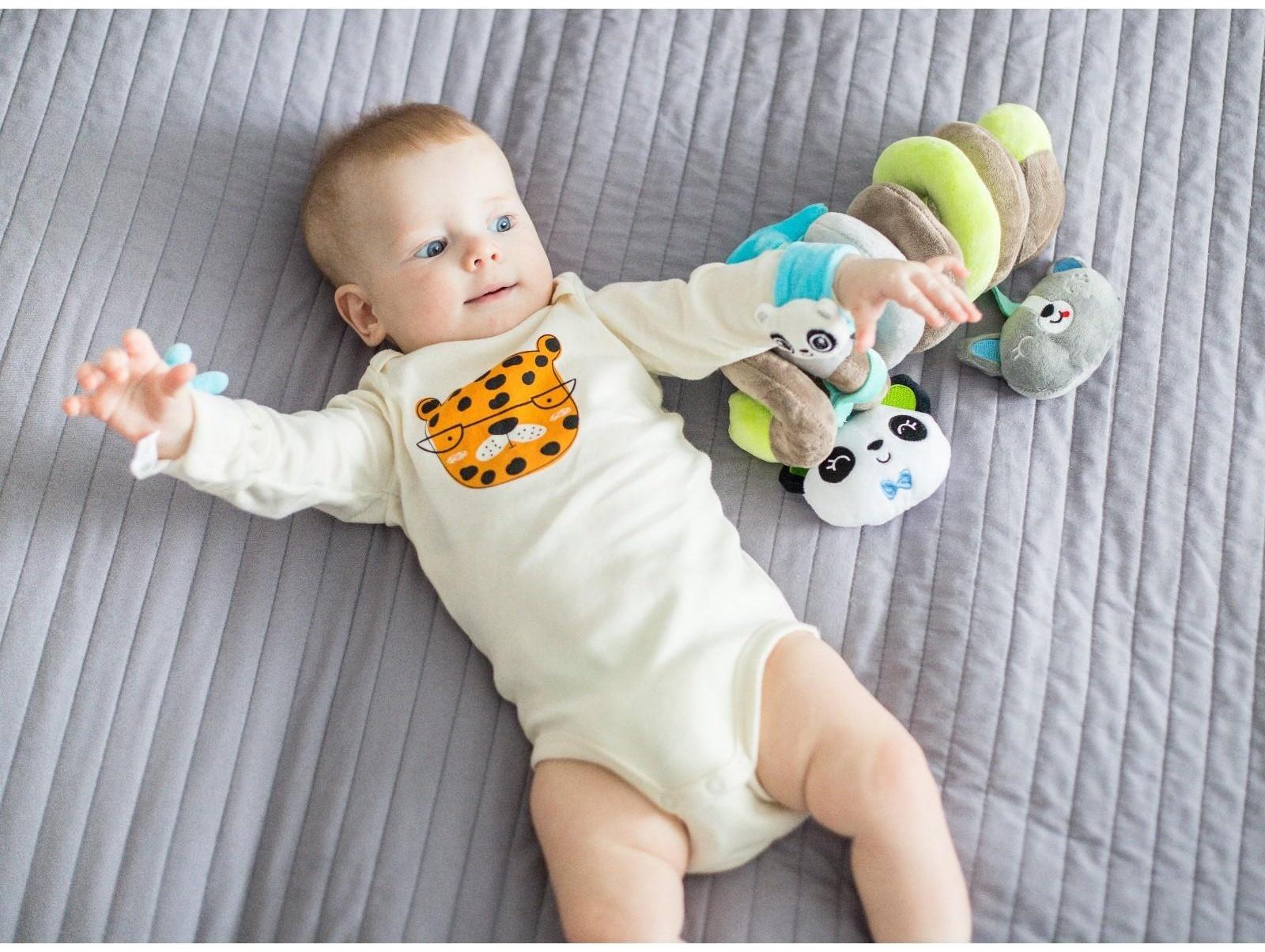 Растяжка - спираль мягкая с погремушкой на кроватку/коляску «Пандочка», р-р 24-86