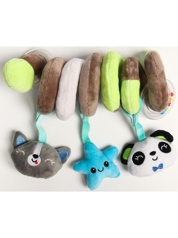 Растяжка - спираль мягкая с погремушкой на кроватку/коляску «Пандочка», р-р 24-86