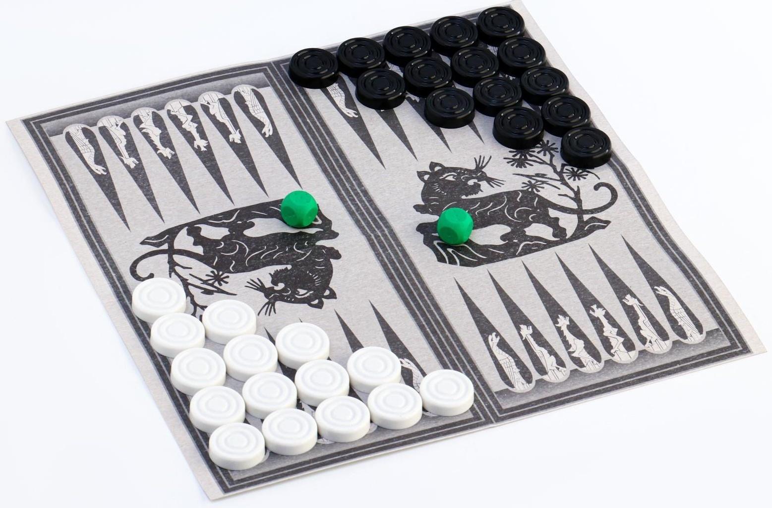 Настольная игра 2 в 1: нарды, шашки 30 шт, поле двухстороннее, 2 кубика