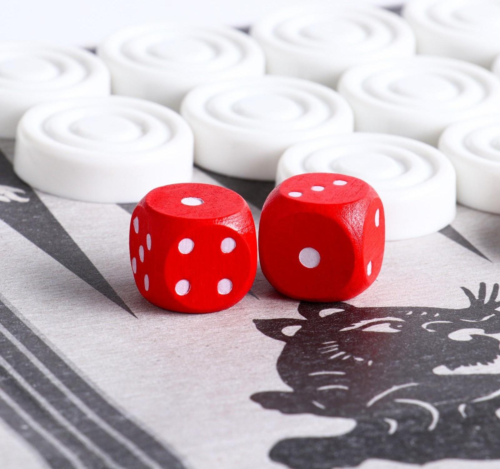 Настольная игра 2 в 1: нарды, шашки 30 шт, поле двухстороннее, 2 кубика