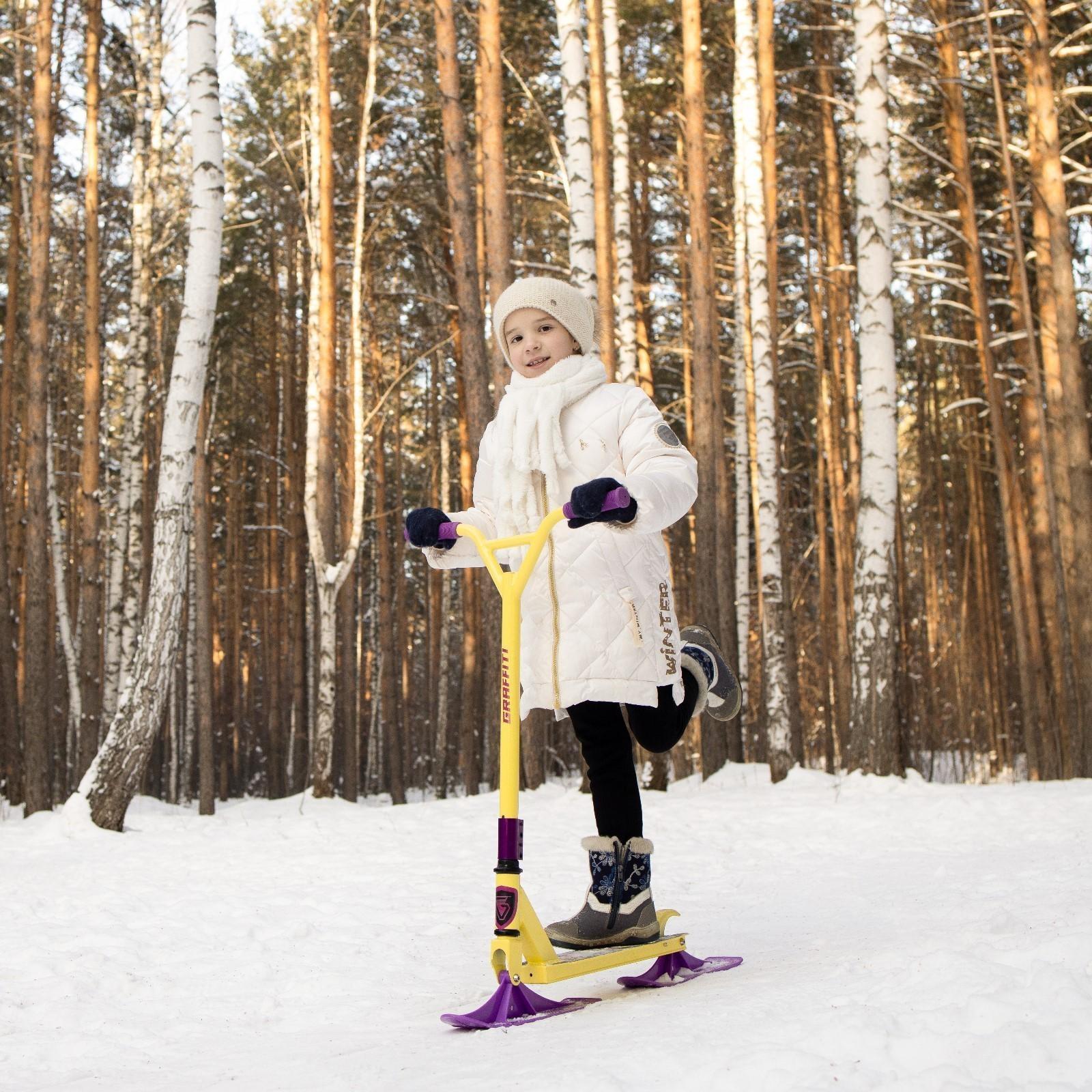 Самокат-снегокат зимний трюковой 2 в 1, цвет жёлтый