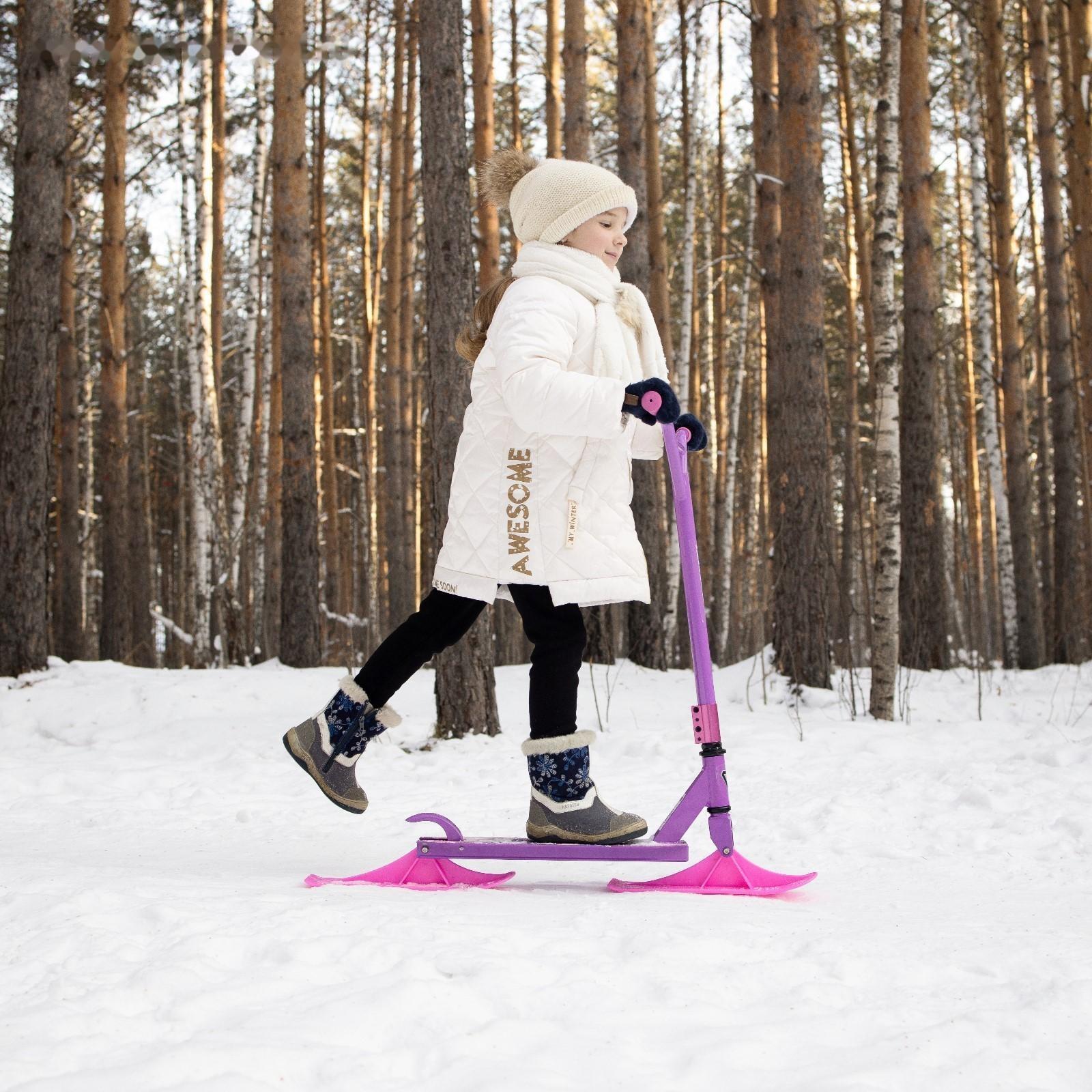 Самокат-снегокат зимний трюковой 2 в 1, цвет фиолетовый