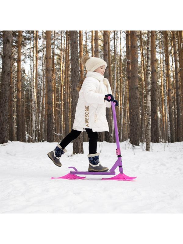 Самокат-снегокат зимний трюковой 2 в 1, цвет фиолетовый