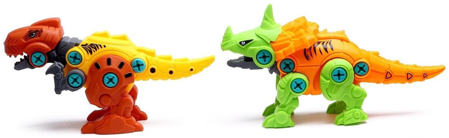 Конструктор винтовой «Мир динозавров», набор 2 штуки, 2 отвёртки 4 карточки, 50 деталей