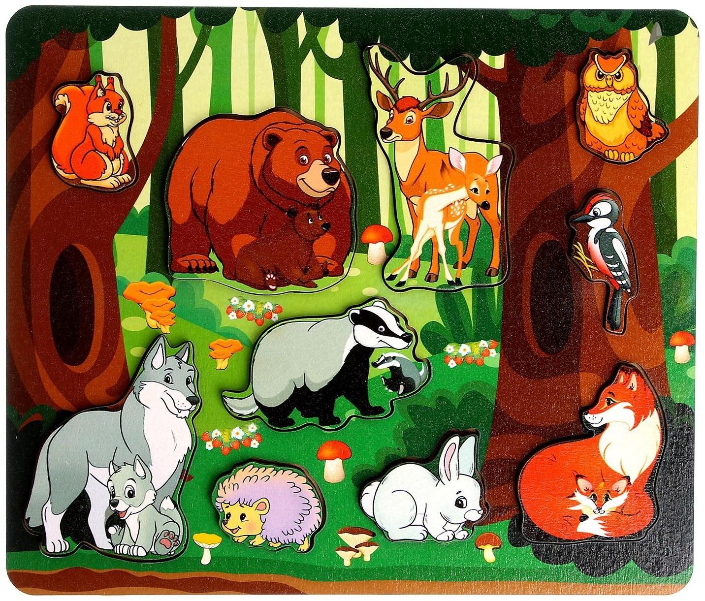 Рамка-вкладыш «Кто живет в лесу?» 10 деталей