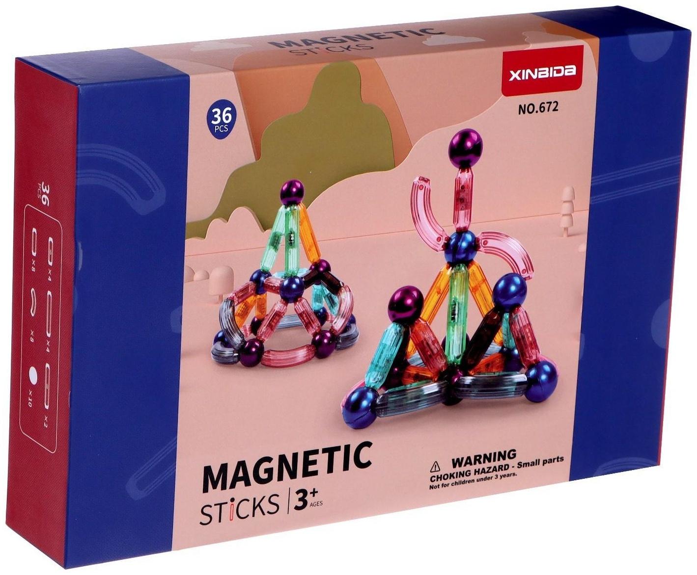 Конструктор магнитный для малышей «Магические палочки», 36 деталей