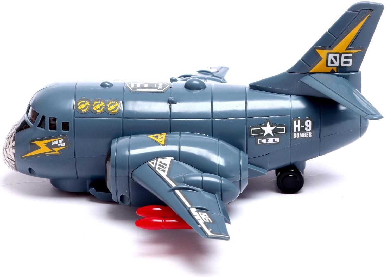 Самолет «Транспортный», работает от батареек, световые и звуковые эффекты, цвет серый