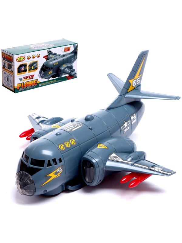 Самолет «Транспортный», работает от батареек, световые и звуковые эффекты, цвет серый