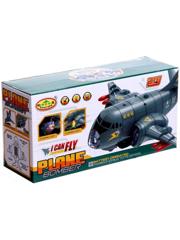 Самолет «Транспортный», работает от батареек, световые и звуковые эффекты, цвет серый