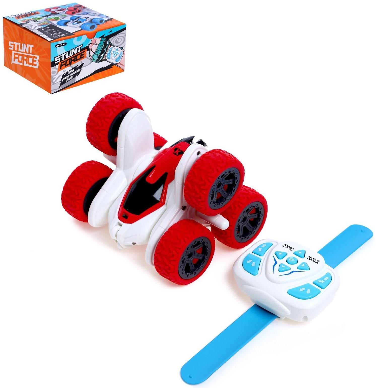 Машинка - перевертыш «Экстримал», пульт в виде часов, работает от аккумулятора, цвет красный