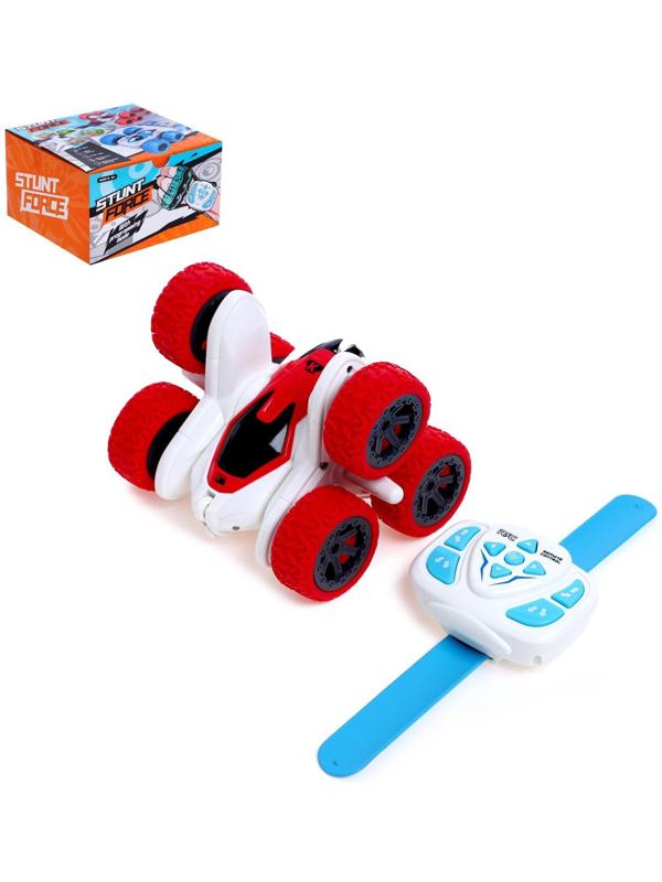 Машинка - перевертыш «Экстримал», пульт в виде часов, работает от аккумулятора, цвет красный