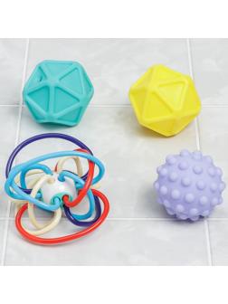 Набор игрушек для игры в ванне «Тактильные мячики и погремушка», 4шт