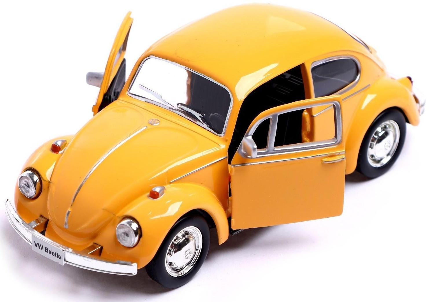 Машина металлическая VOLKSWAGEN BEETLE 1967, 1:32, открываются двери, инерция, цвет жёлтый