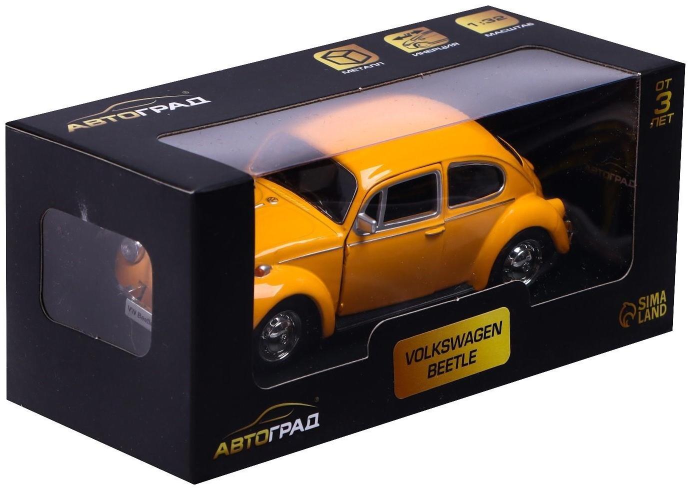 Машина металлическая VOLKSWAGEN BEETLE 1967, 1:32, открываются двери, инерция, цвет жёлтый