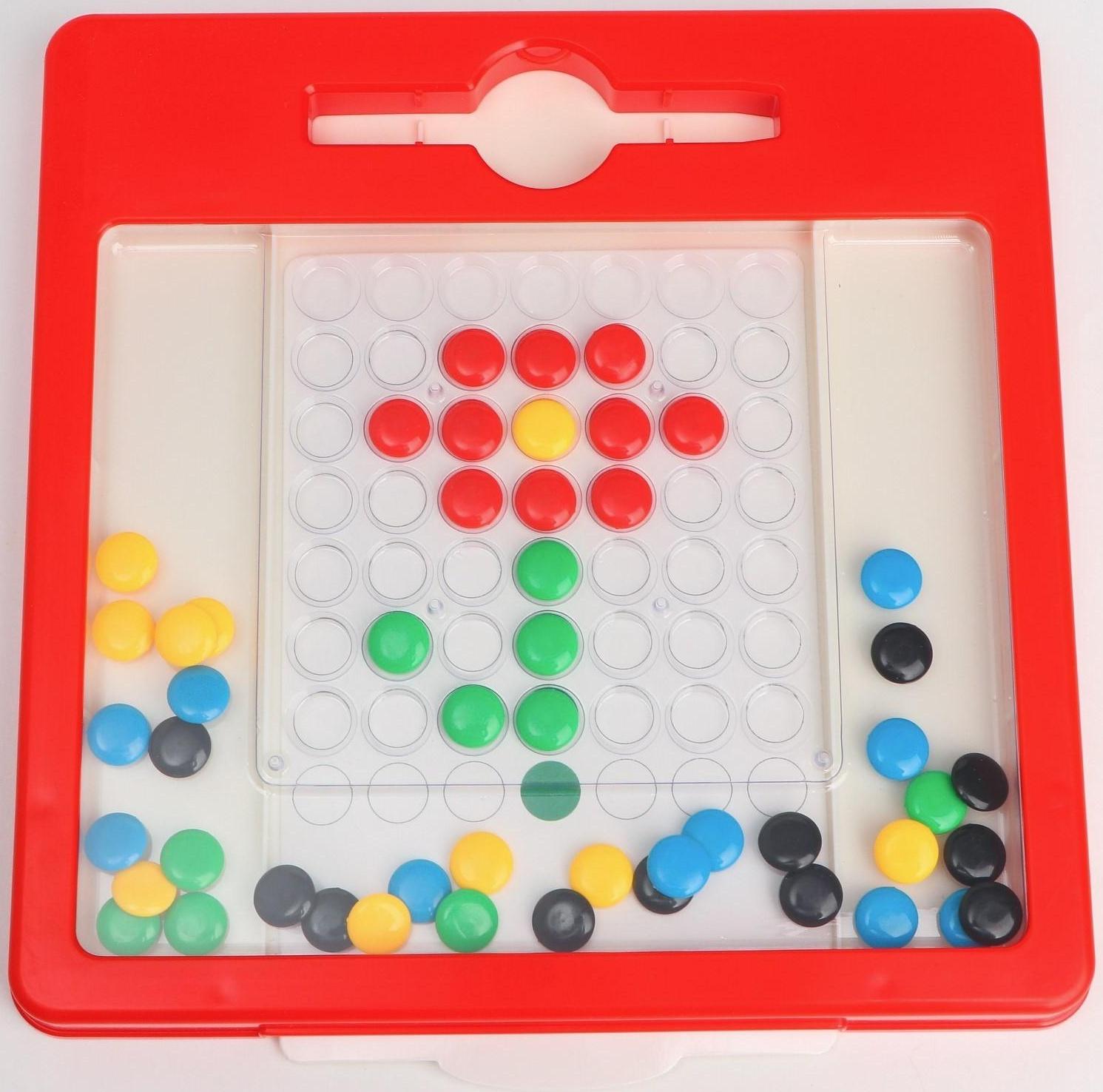 Планшет-мозаика магнитный для рисования, 49 ячеек, с карточками шаблонами, Синий трактор