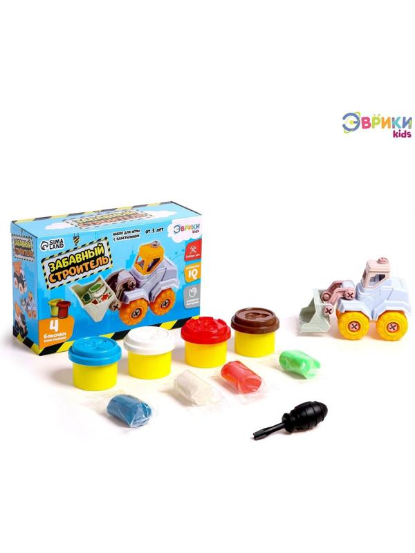 Набор для игры с пластилином «Забавный строитель», бульдозер, 4 баночки пластилина