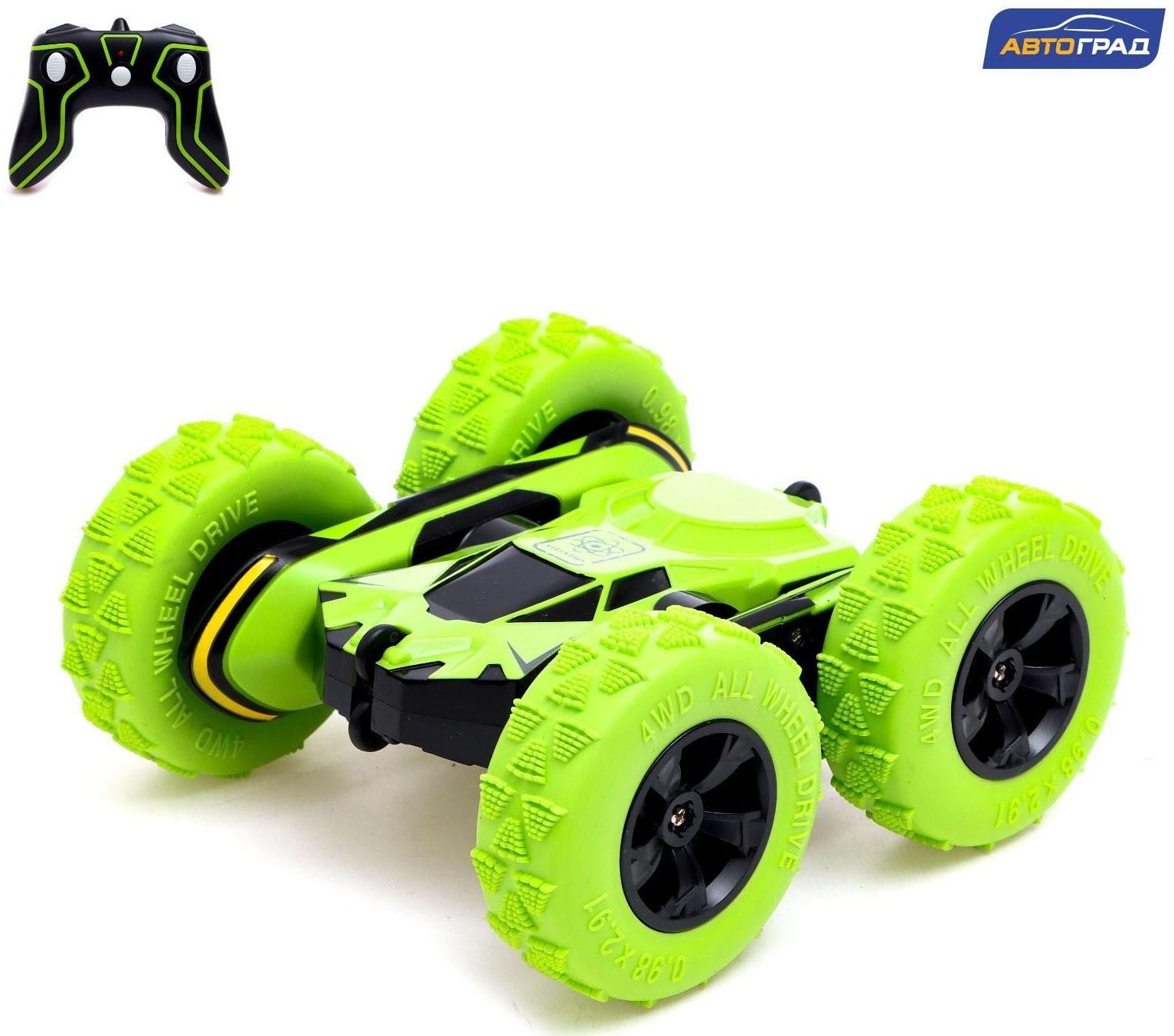 Машина-перевёртыш радиоуправляемая «Трюкач», работает от аккумулятора, цвет зелёный