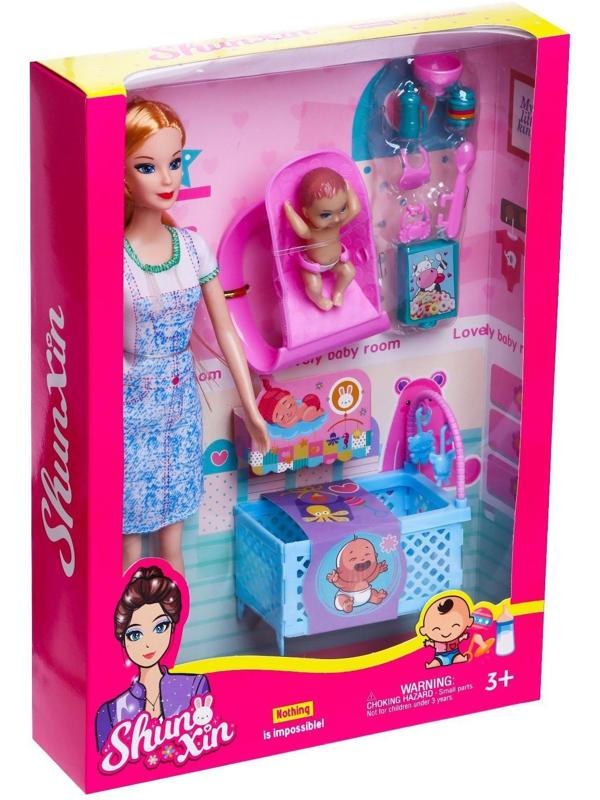 Кукла-модель «Молодая Мама» с малышом, кроваткой и аксессуарами, МИКС