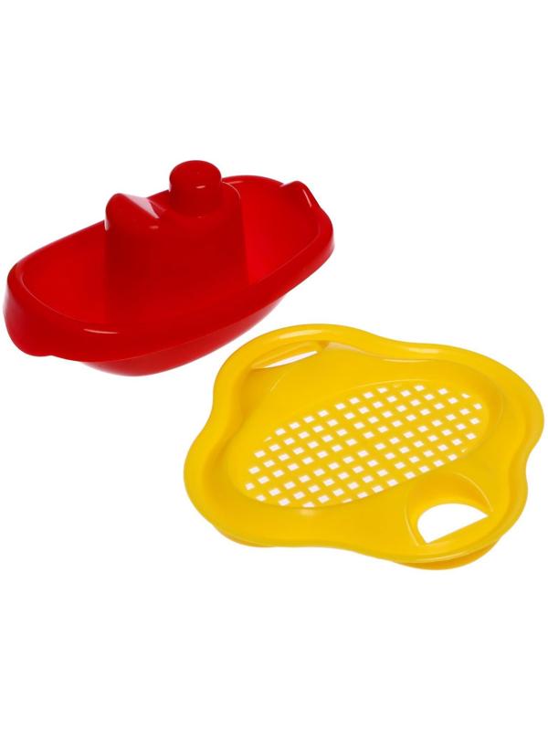 Песочный набор № 119: ведро 0,6 л, сито, лопатка 19 см, грабли, 1 кораблик малый