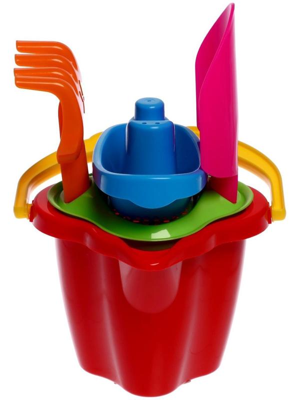 Песочный набор № 119: ведро 0,6 л, сито, лопатка 19 см, грабли, 1 кораблик малый