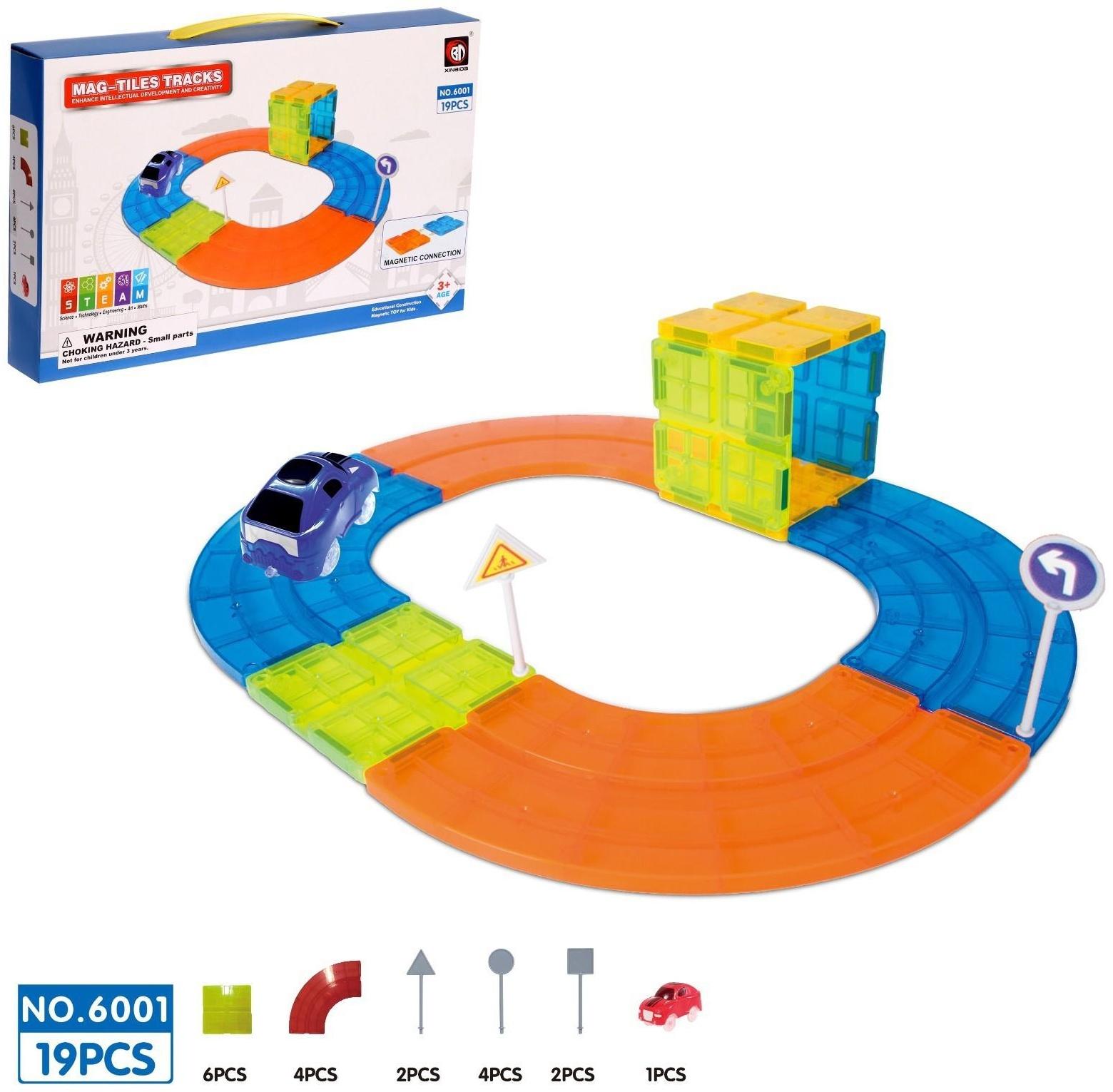 Конструктор магнитный «Магический трек», машинка ездит от батареек, 19 деталей