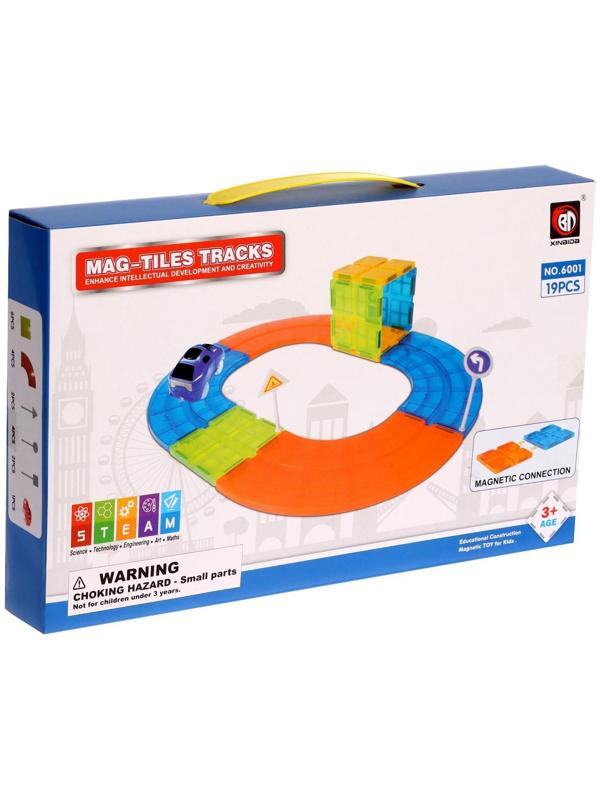 Конструктор магнитный «Магический трек», машинка ездит от батареек, 19 деталей