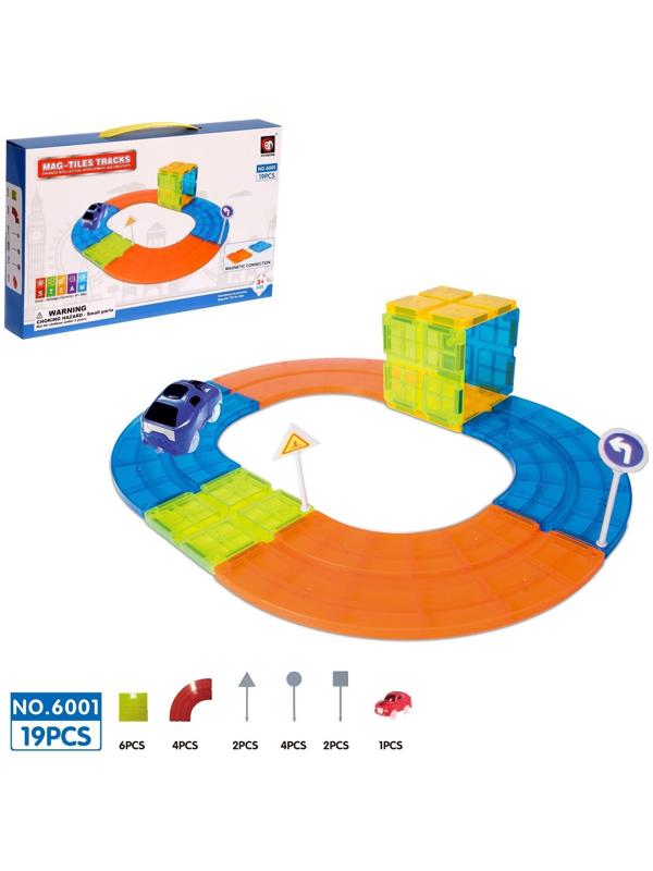 Конструктор магнитный «Магический трек», машинка ездит от батареек, 19 деталей