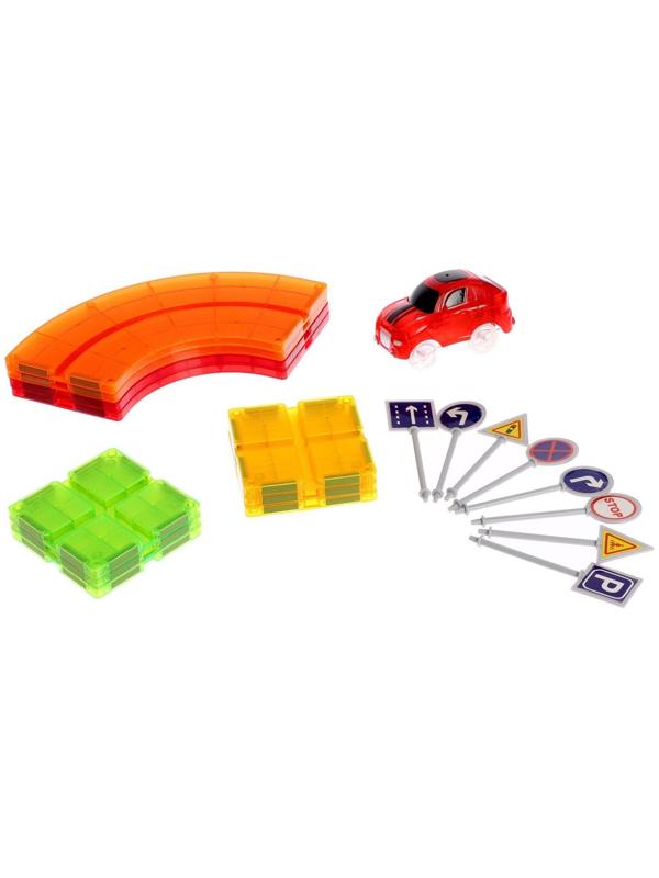 Конструктор магнитный «Магический трек», машинка ездит от батареек, 19 деталей