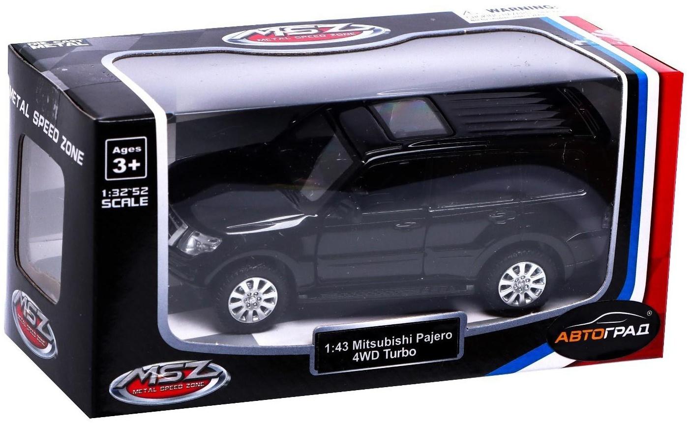 Машина металлическая MITSUBISHI PAJERO 4WD, 1:43, инерция, открываются двери, цвет чёрный