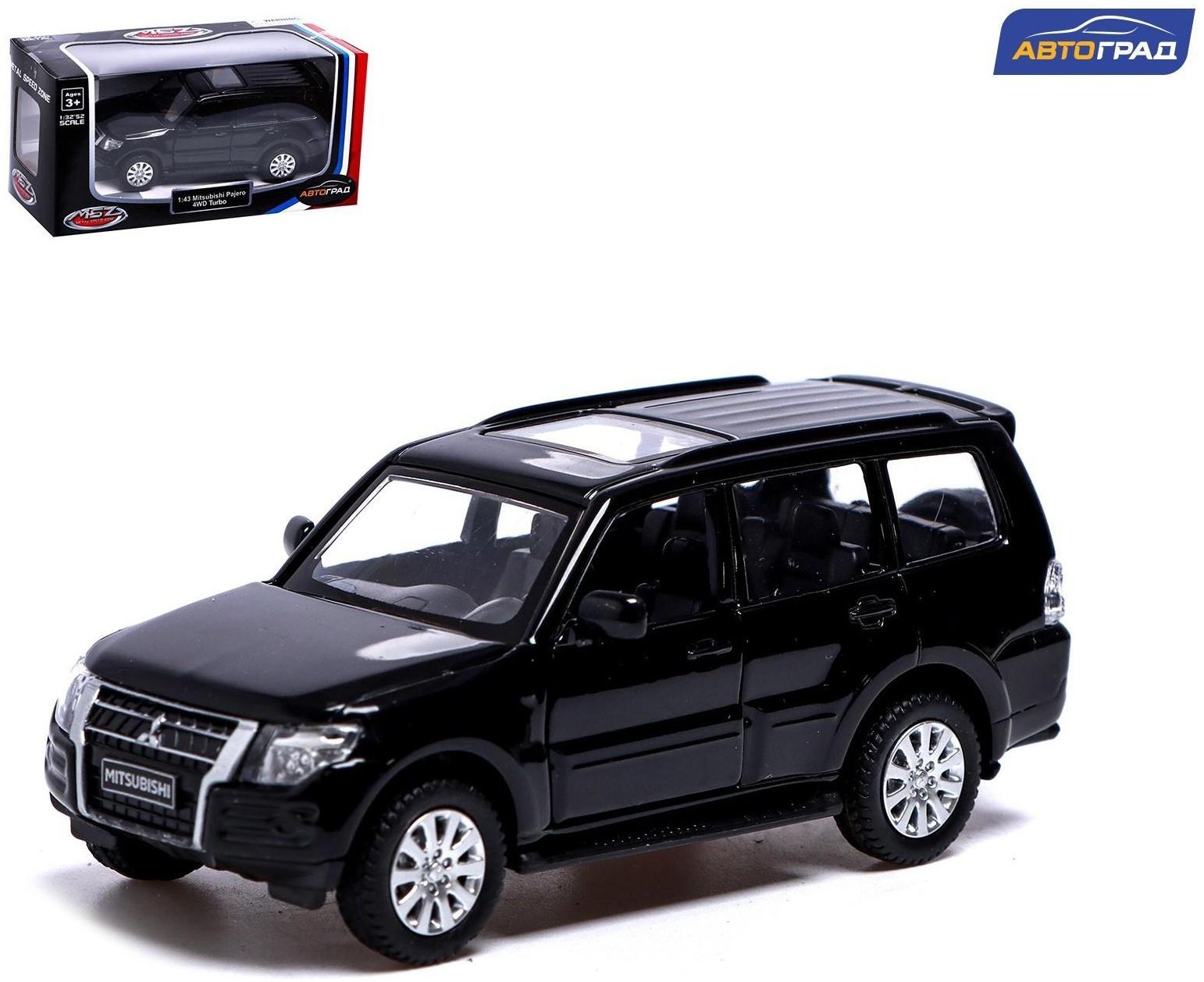 Машина металлическая MITSUBISHI PAJERO 4WD, 1:43, инерция, открываются  двери, цвет чёрный