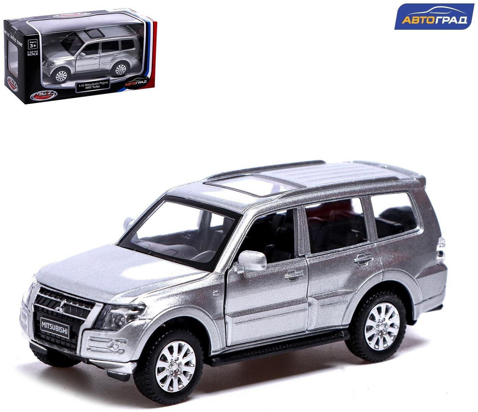 Машина металлическая MITSUBISHI PAJERO 4WD, 1:43, инерция, открываются  двери, цвет серый