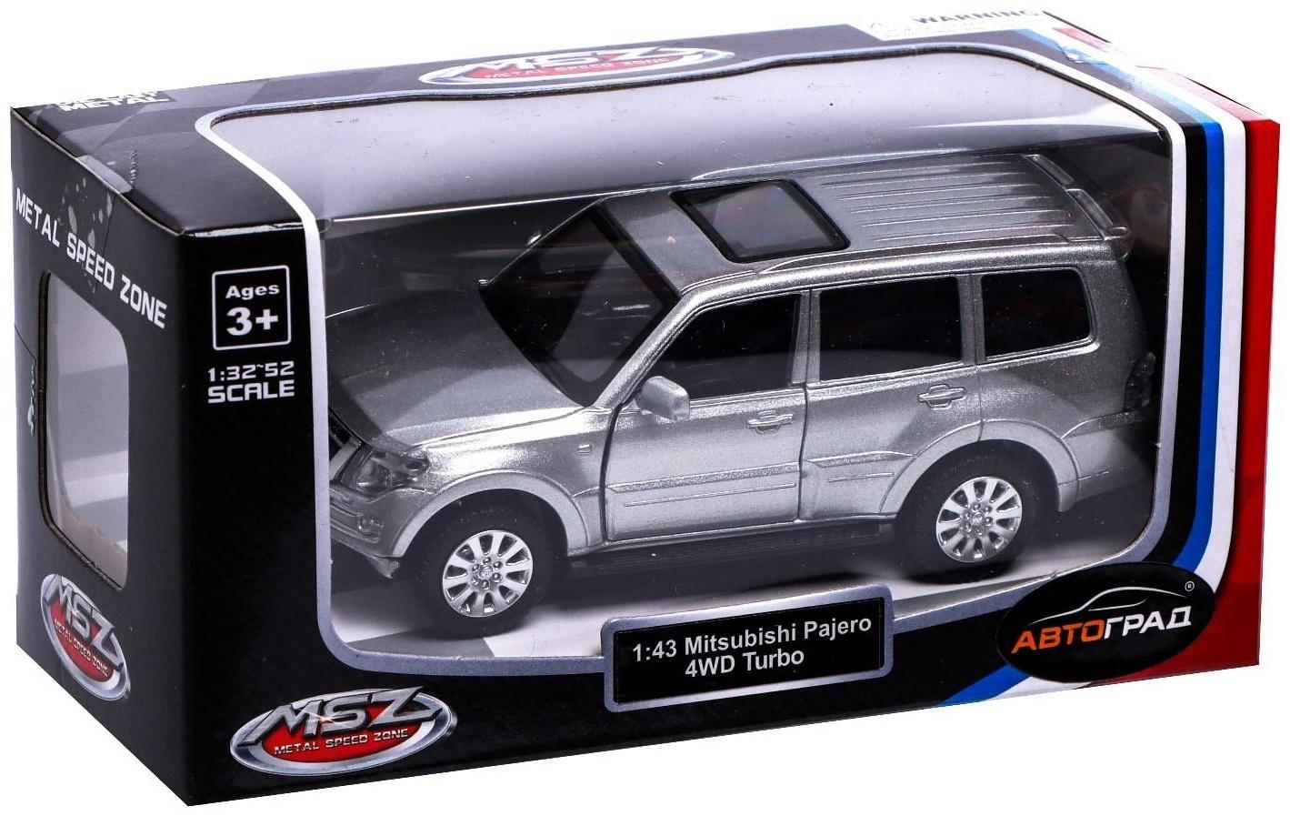 Машина металлическая MITSUBISHI PAJERO 4WD, 1:43, инерция, открываются двери, цвет серый