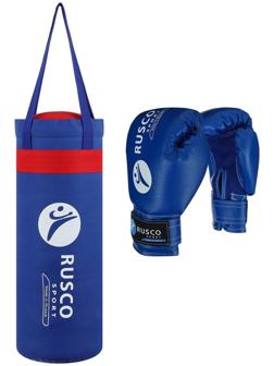 Набор боксёрский для начинающих RUSCO SPORT: мешок + перчатки, цвет синий (4 OZ)