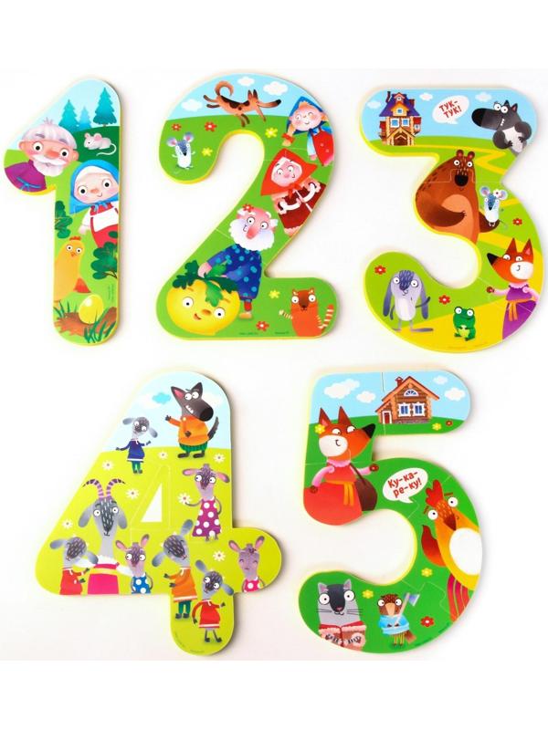 Макси-пазлы для игры в ванне «Учимся считать: Сказки», 5 пазлов, 16 мягких деталей