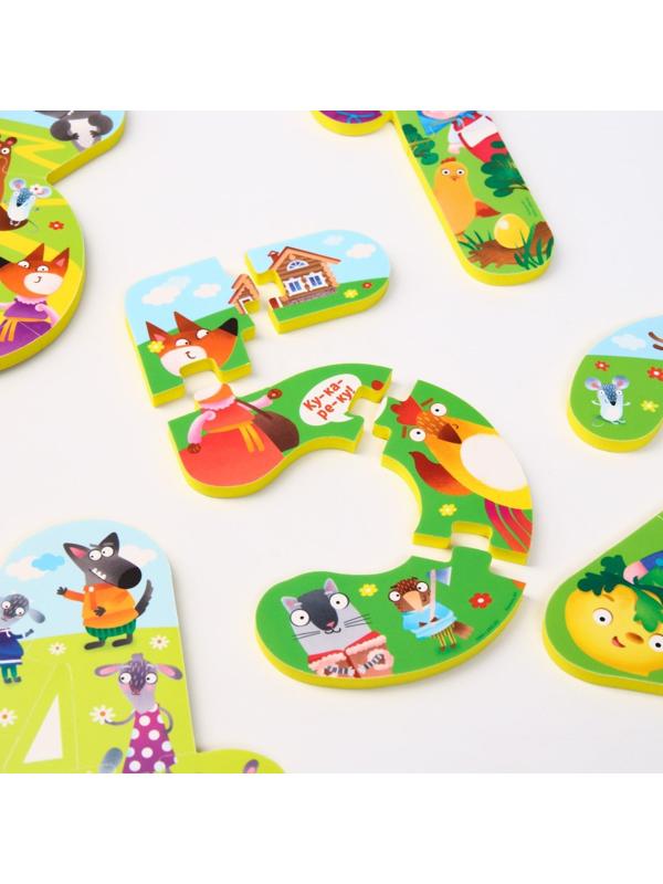 Макси-пазлы для игры в ванне «Учимся считать: Сказки», 5 пазлов, 16 мягких деталей