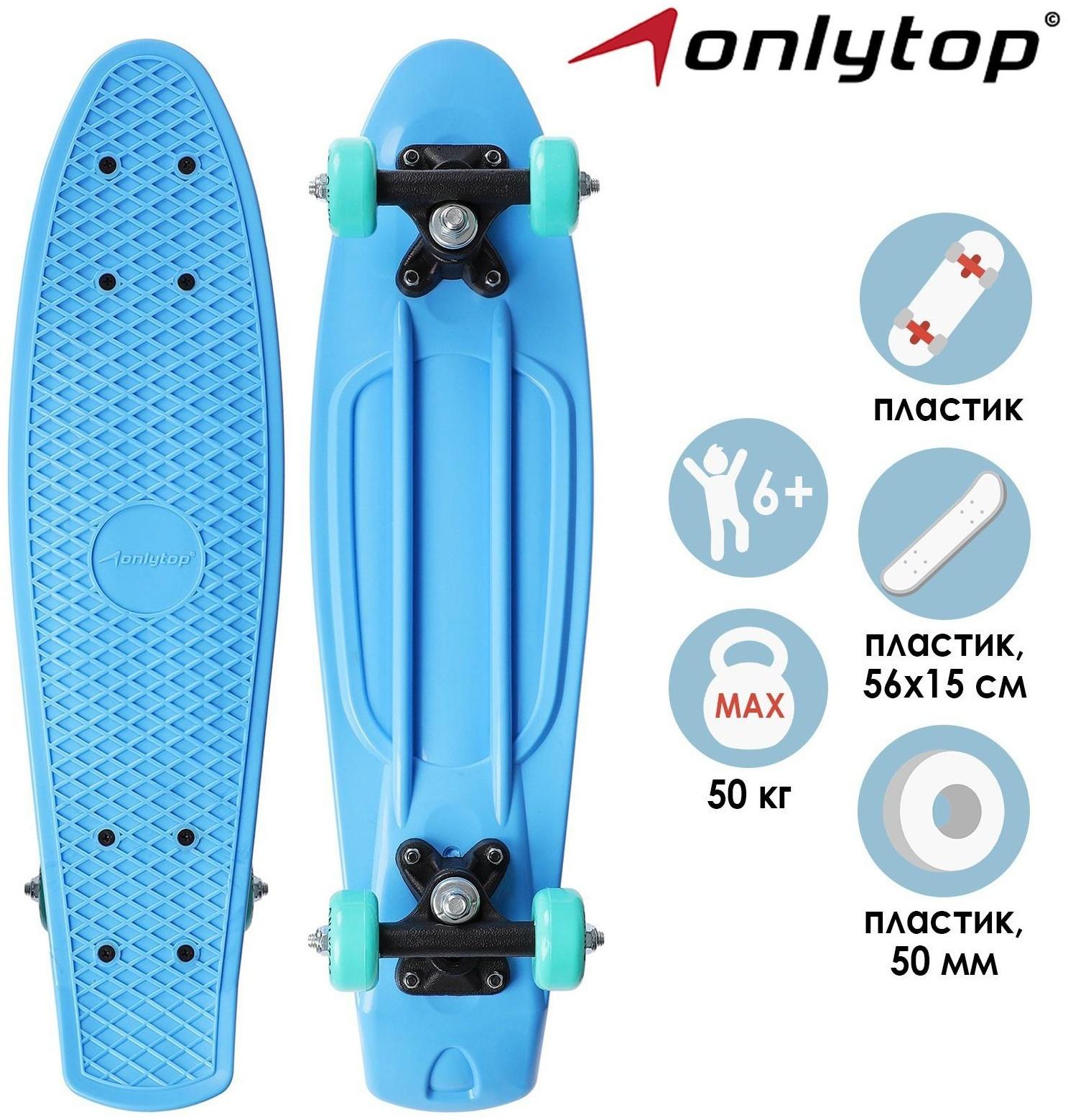 Пенниборд 56 х 15 см, колеса PVC 50 мм, пластиковая подвеска, цвет голубой