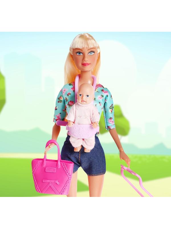 Кукла модель «Молодая мама», с пупсом, с аксессуарами, цвет бирюзовый