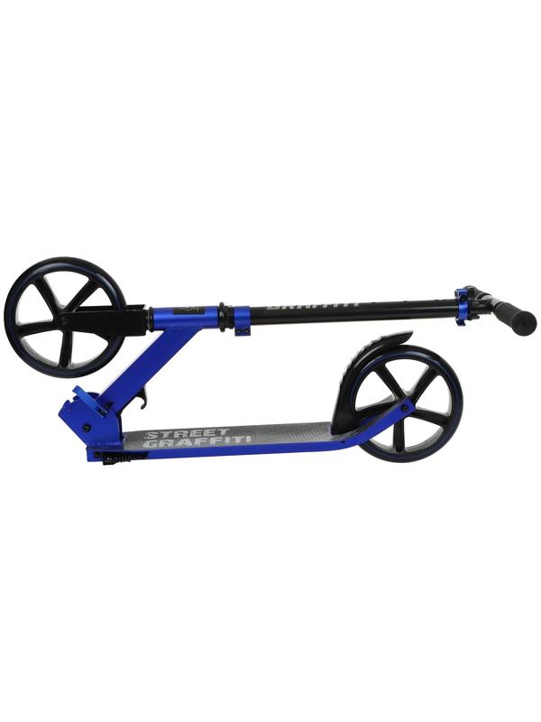 Самокат городской, складной GRAFFITI,  колеса PU 200, 86A, подножка, ABEC 9, цвет синий