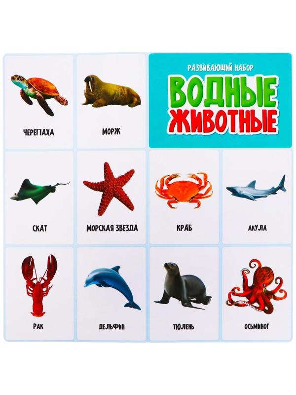 Набор фигурок животных с обучающими карточками «Водные животные»