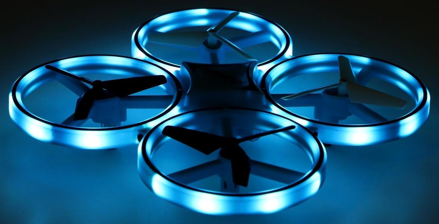 Квадрокоптер радиоуправляемый DRONE, подсветка, работает от аккумулятора, цвет синий