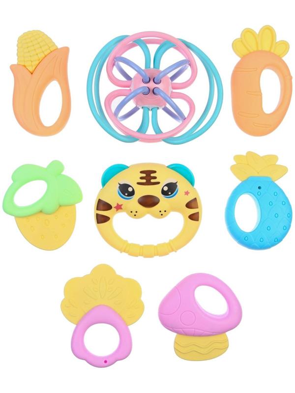 Развивающий набор «Играем с малышом», книжка-шуршалка, платочек, 8 погремушек, в коробке